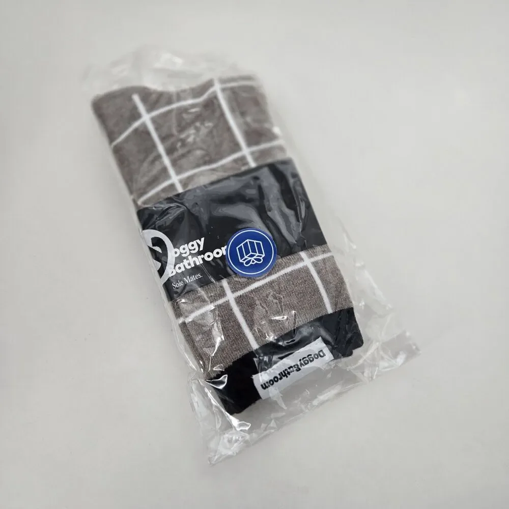 One Pair Wool Blend Taupe/White Square Pattern Doggy Bathroom‎ Crew Socks